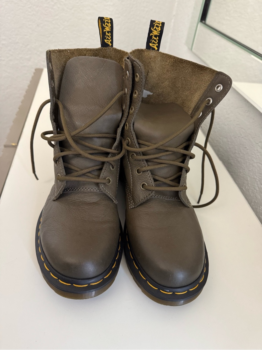 Dr. Martens Women's Olive Lace-Up Leather Combat Boots